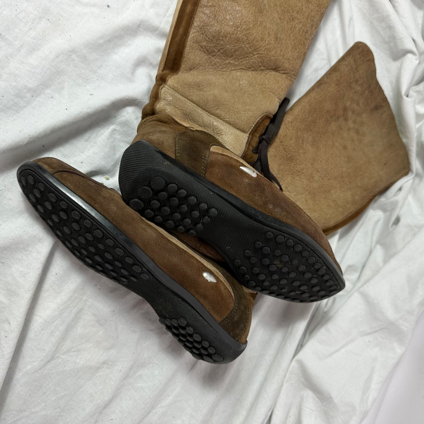 Vintage Suede Lace Up Moto Boots 37.5