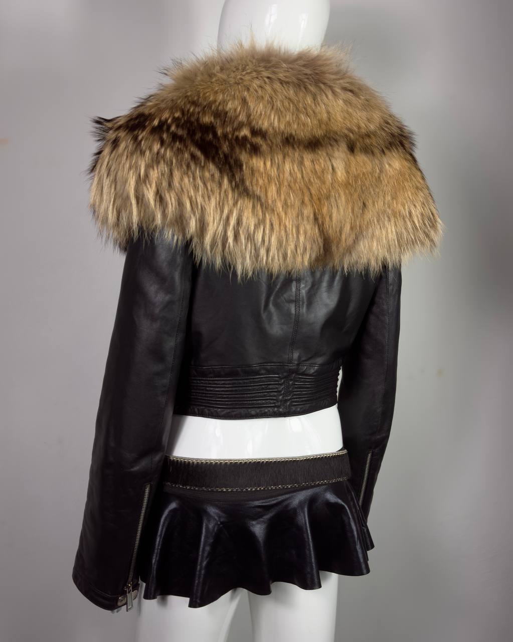 DSQUARED2 00s Fur Leather Moto Biker Jacket XS-M