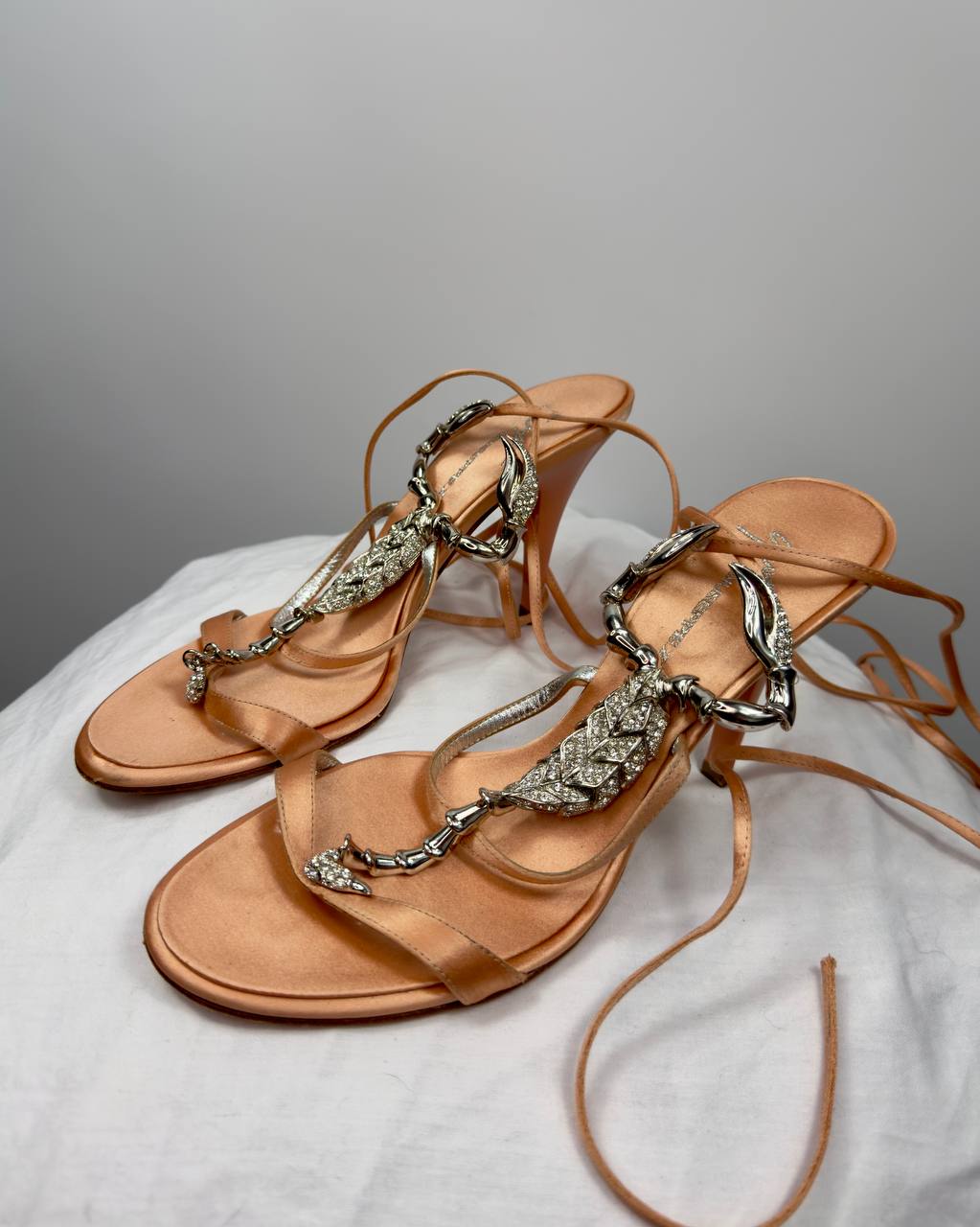 Giuseppe Zanotti Vintage Scorpion Lace Wrap Heels — 37/37.5