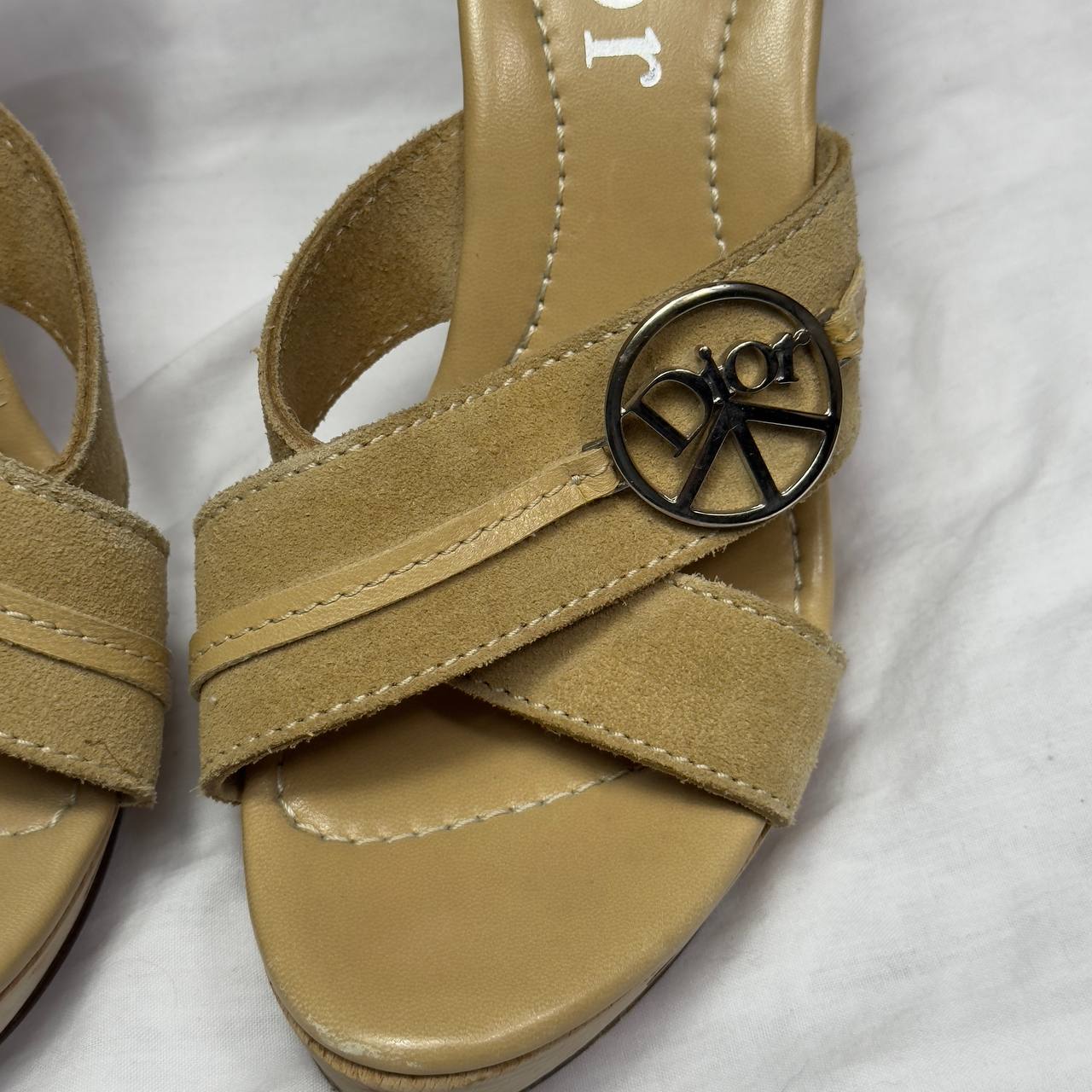 Dior Vintage Peace Wooden Wedge Heels — 37