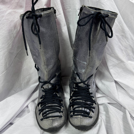 Vintage Silver Lace Up Moto Boots 37/38