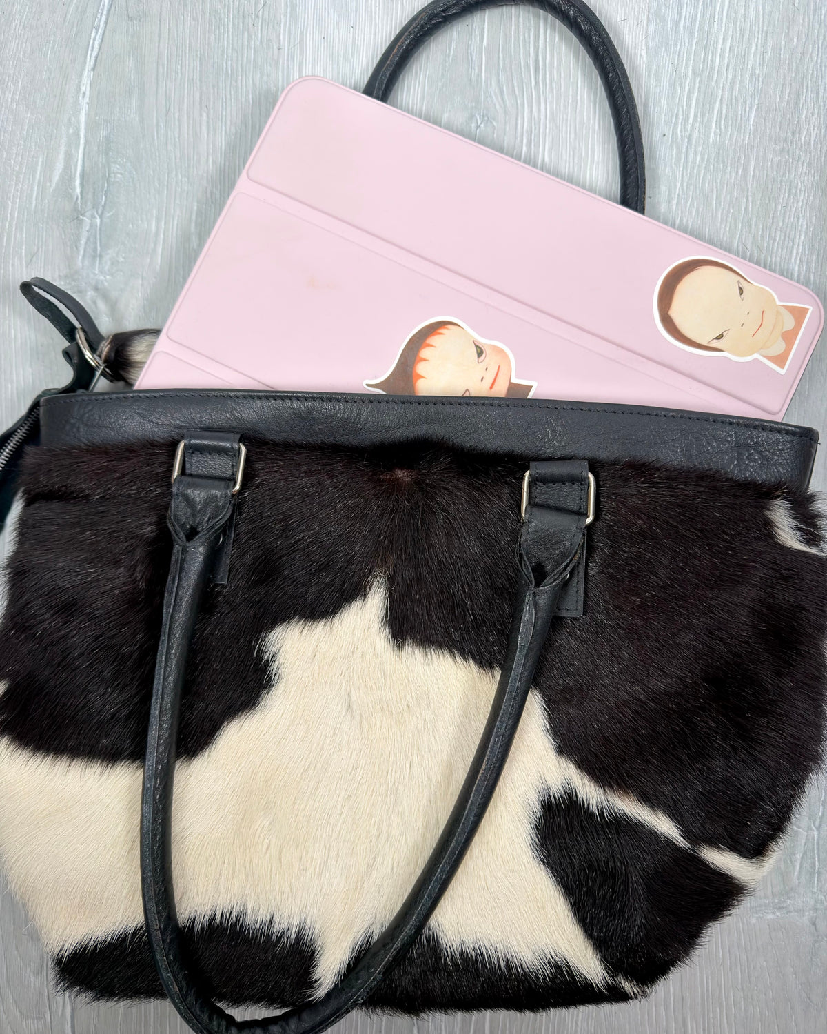 Vintage Cowhide Fur Leather Bag