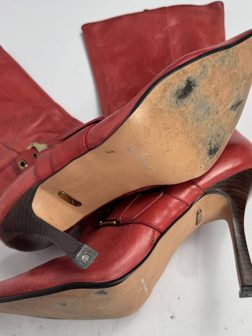 Vintage Buckle Leather Boots — 39