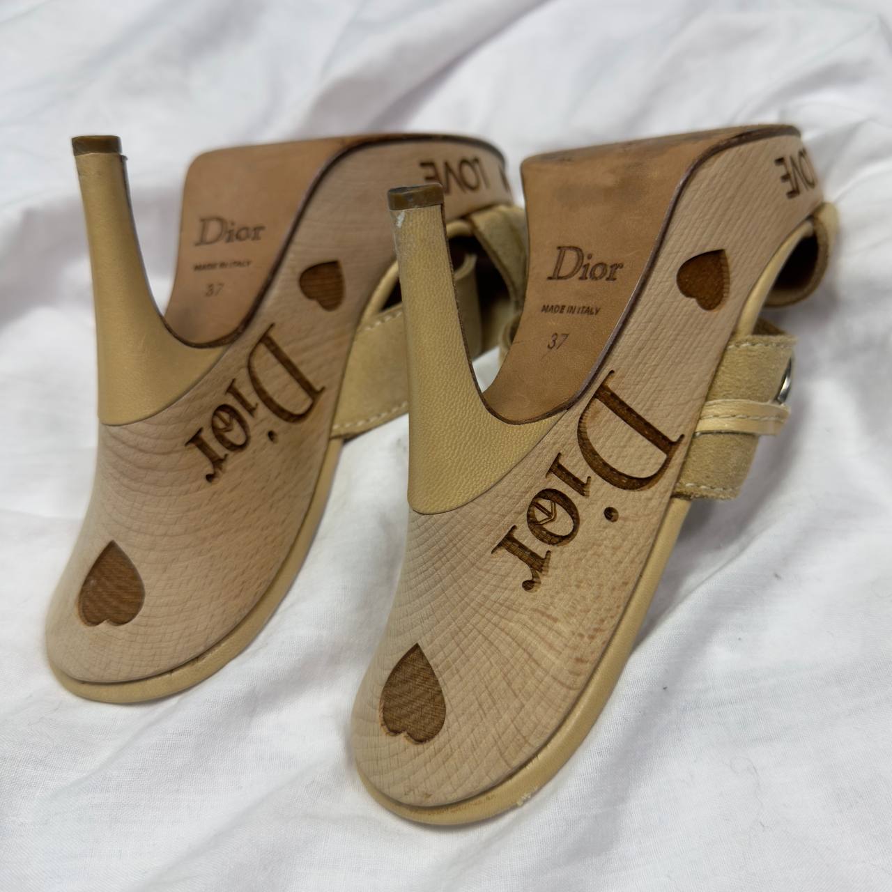Dior Vintage Peace Wooden Wedge Heels — 37
