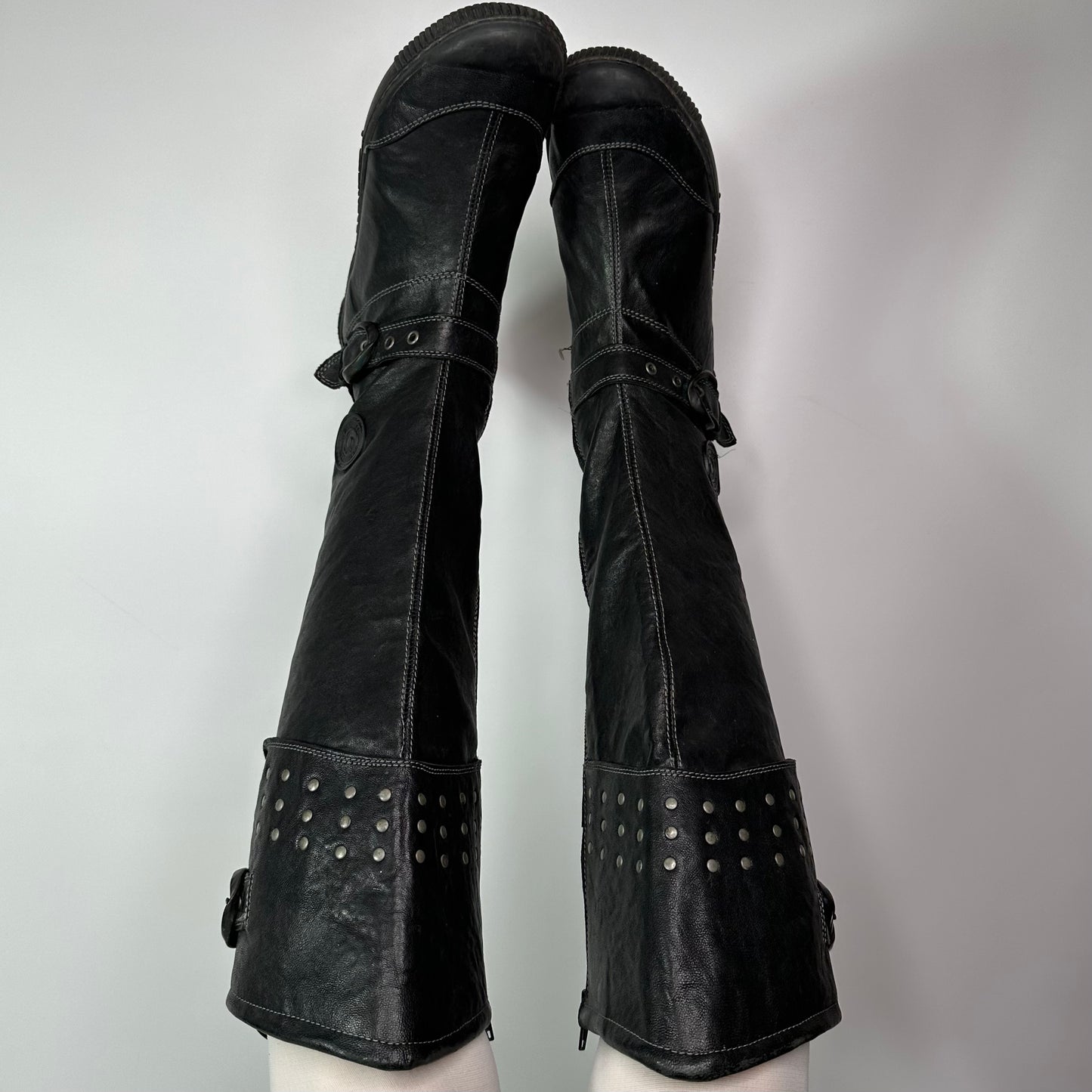Vintage Lace Up Knee High Moto Biker Boots