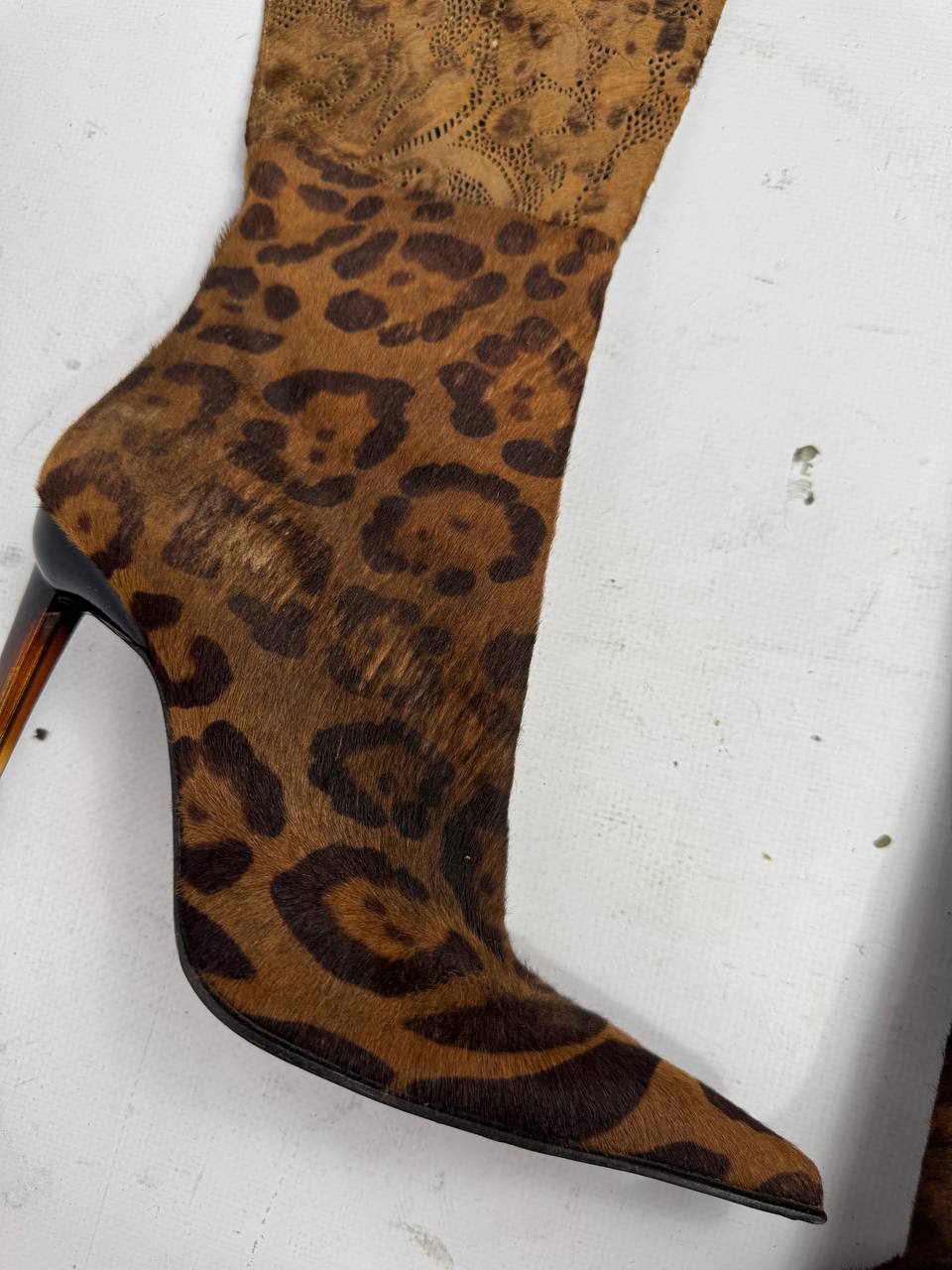 Gianmarco Lorenzi Vintage Italian Pony Fur Leopard Boots — 37