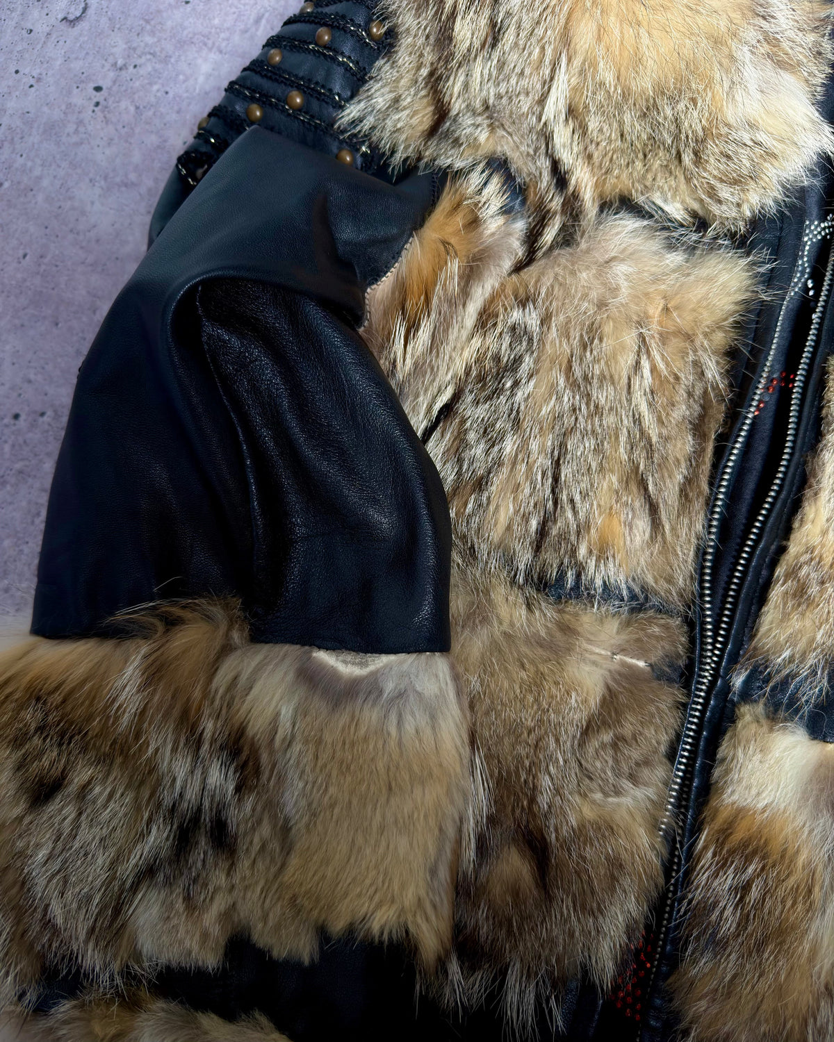 Vintage Fur Leather Studded Jacket — XS/S