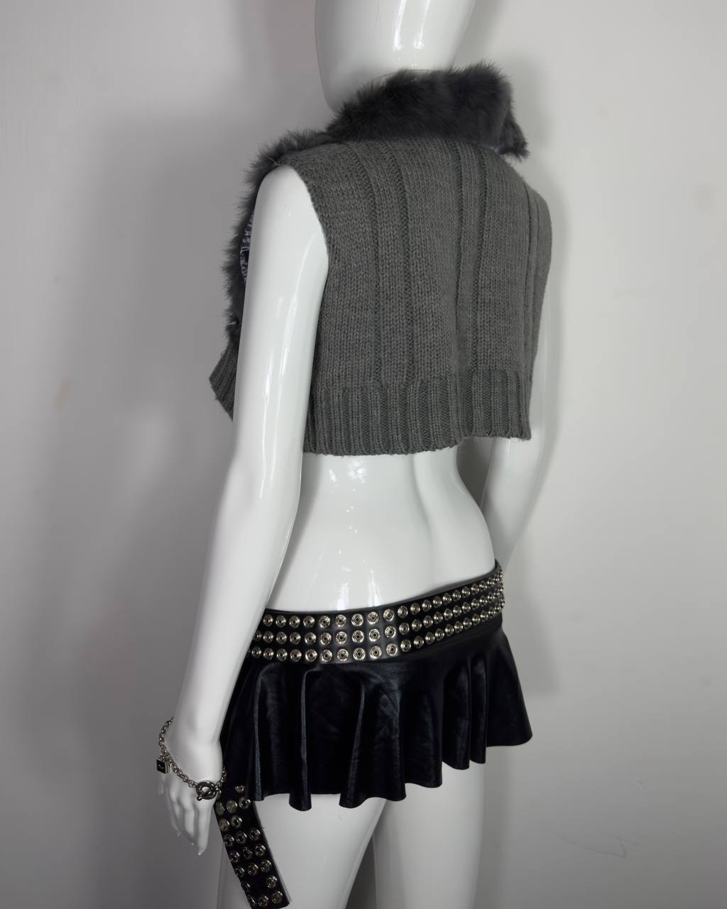 Vintage Crop Rabbit Fur Sweater Vest S-L