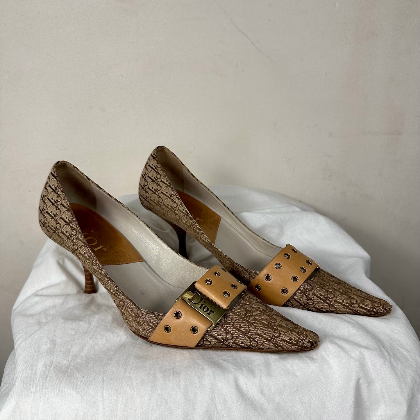 Dior Galliano Vintage Monogram Buckle Heels 39/39.5