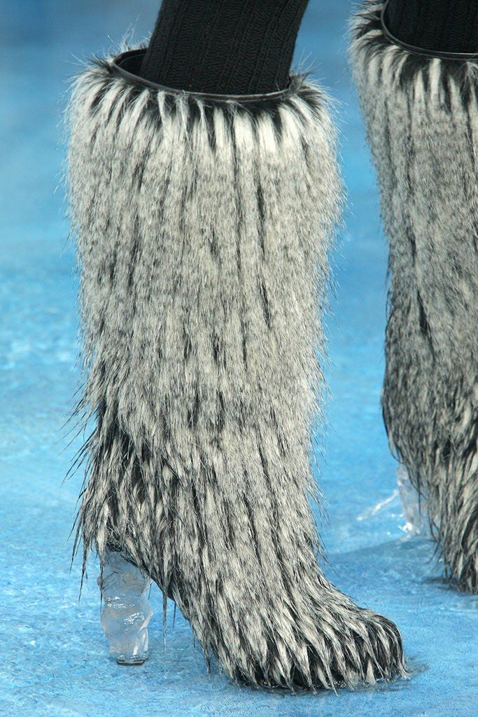 Chanel Fall 2010 Runway Faux Fur Fantasy Yeti Boots Icicle Heels — 40