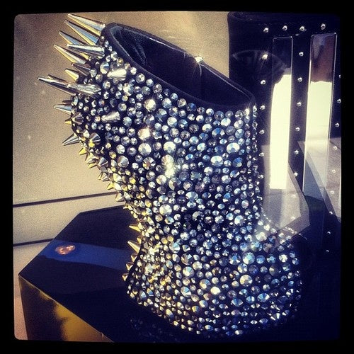 Zanotti Deadstock Rare Swarovski Crystals Spike Wedge Boots 40/40.5