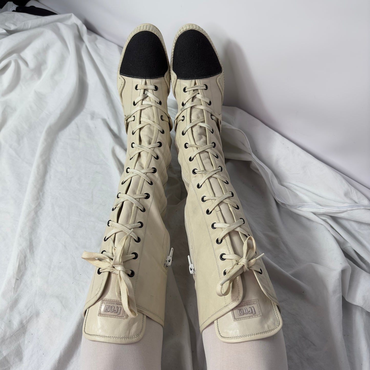 Gianni Barbato Knee High Lace Up Boxing Moto Boots