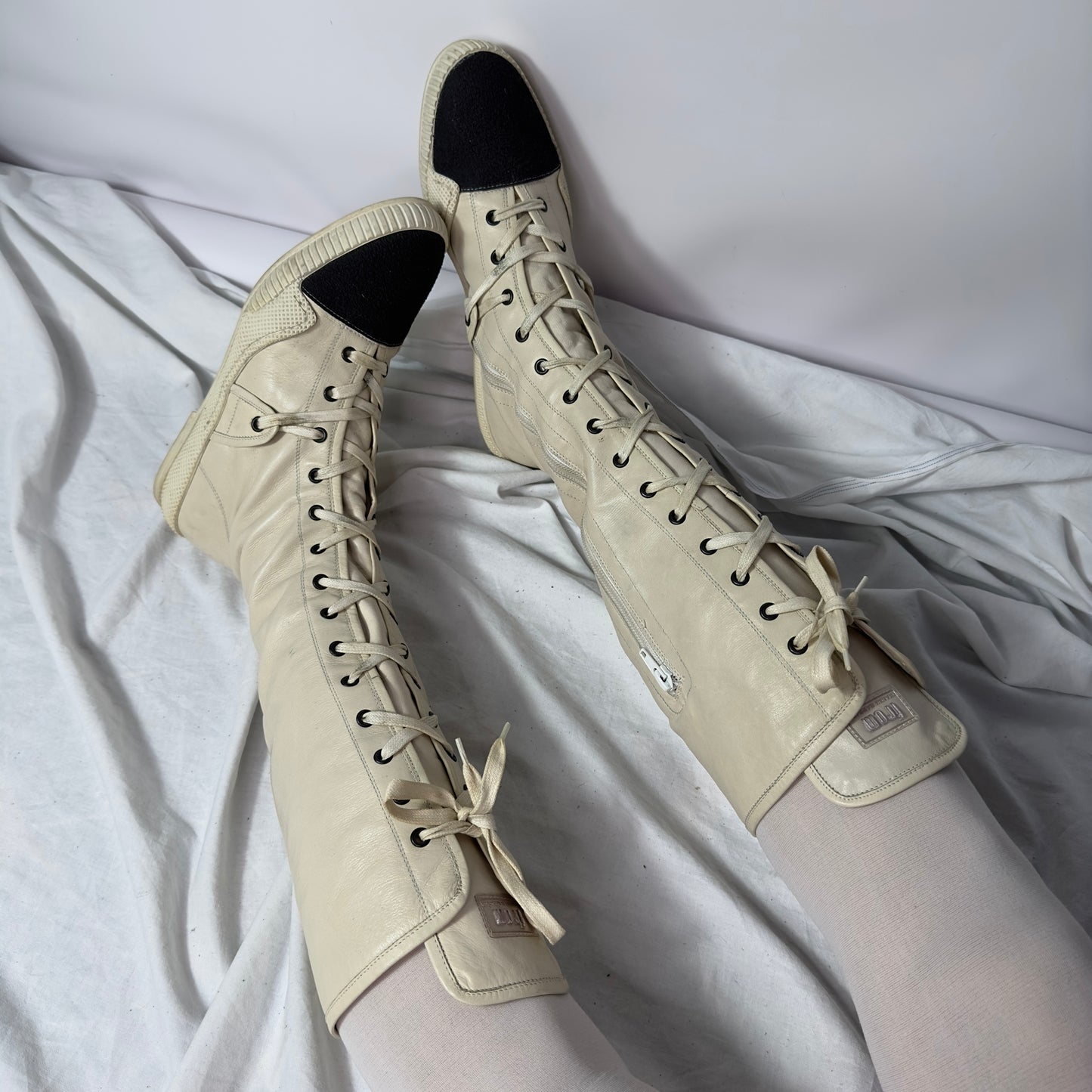 Gianni Barbato Knee High Lace Up Boxing Moto Boots