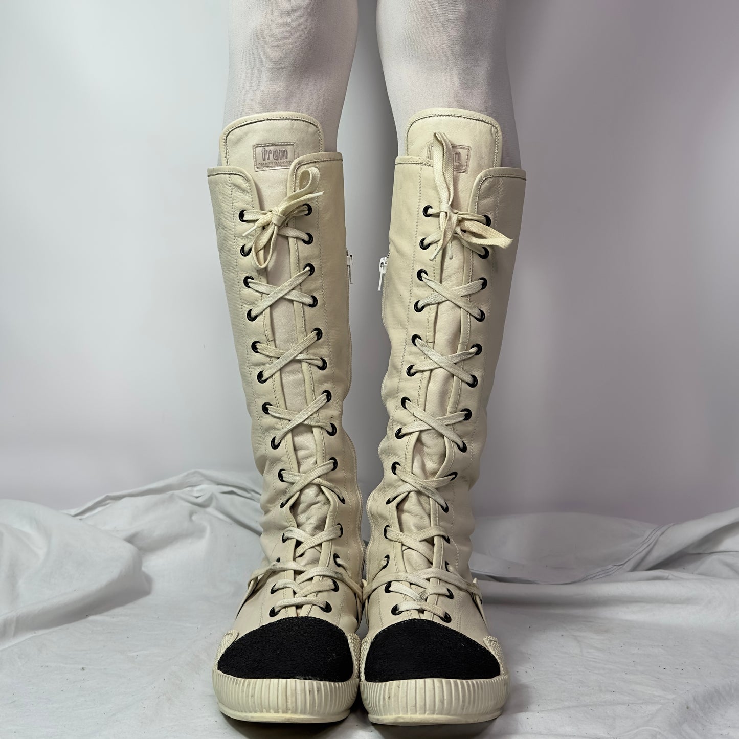 Gianni Barbato Knee High Lace Up Boxing Moto Boots