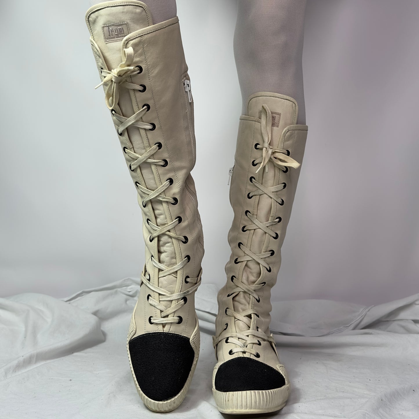 Gianni Barbato Knee High Lace Up Boxing Moto Boots