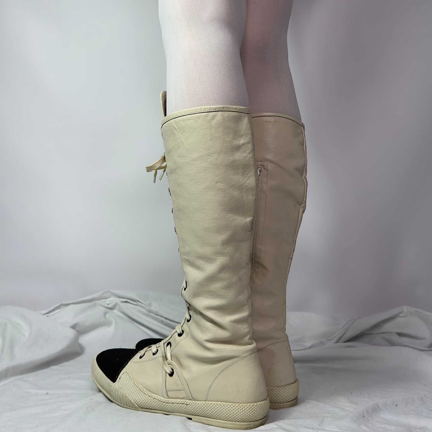 Gianni Barbato Knee High Lace Up Boxing Moto Boots
