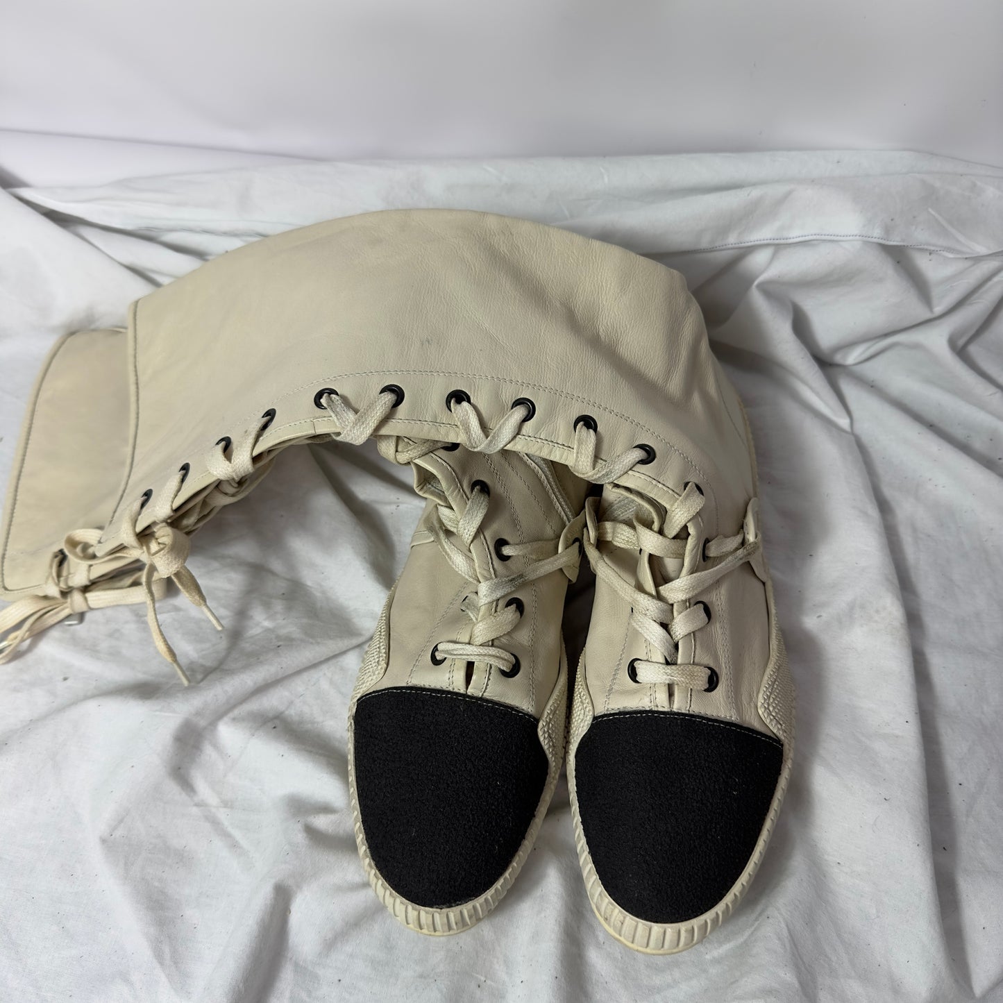 Gianni Barbato Knee High Lace Up Boxing Moto Boots