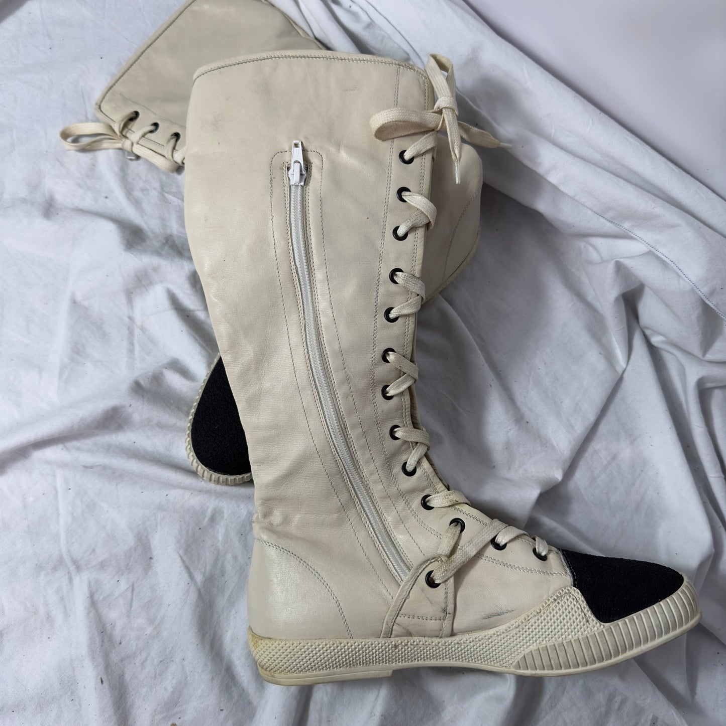 Gianni Barbato Knee High Lace Up Boxing Moto Boots