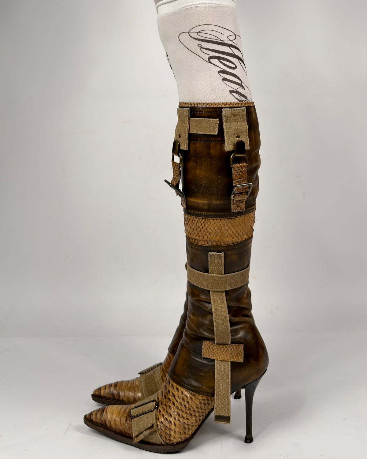 Gianmarco Lorenzi Vintage Cargo Combat Leather Boots — 37