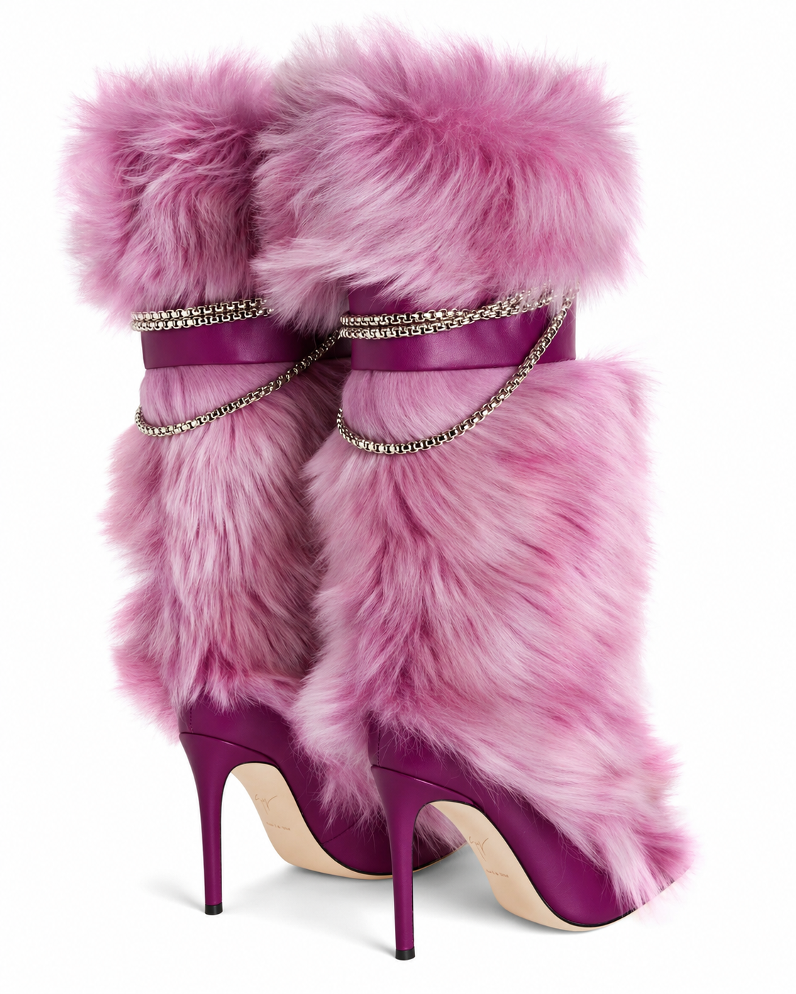 Giuseppe Zanotti Amaia Chain Faux Fur Leather Boots — 35