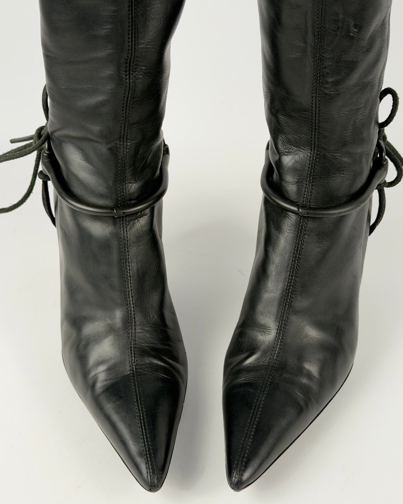 GUCCI BY TOM FORD AW99 HORSEBIT HARNESS RIDING HEEL BOOTS — 36.5