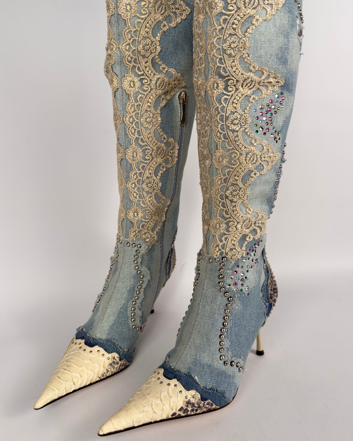 El Dante’s Couture Vintage Denim Boots — 38