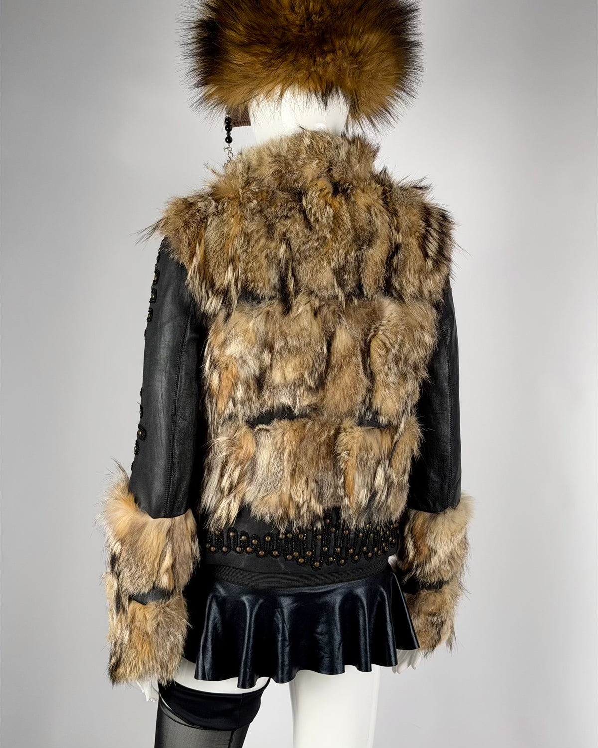 Vintage Fur Leather Studded Jacket — XS/S