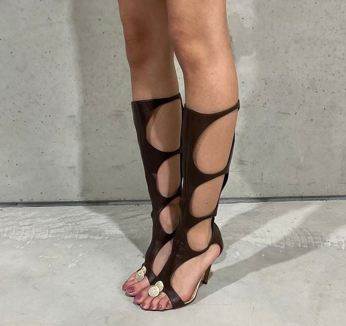 Sergio Rossi Seashells Gladiator Cut Out Boots — 39