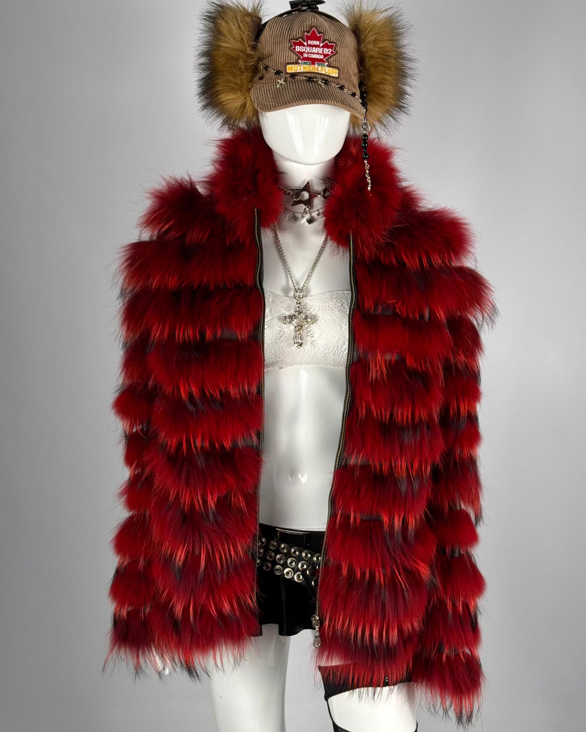 Vintage Fur Red Leather Jacket — M/L