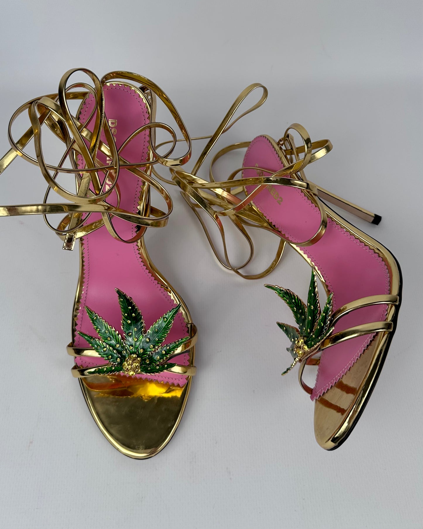 Dsquared2 Marija Leaf Gold Strap Sandals SS05 reissue for SS24 — 40/41