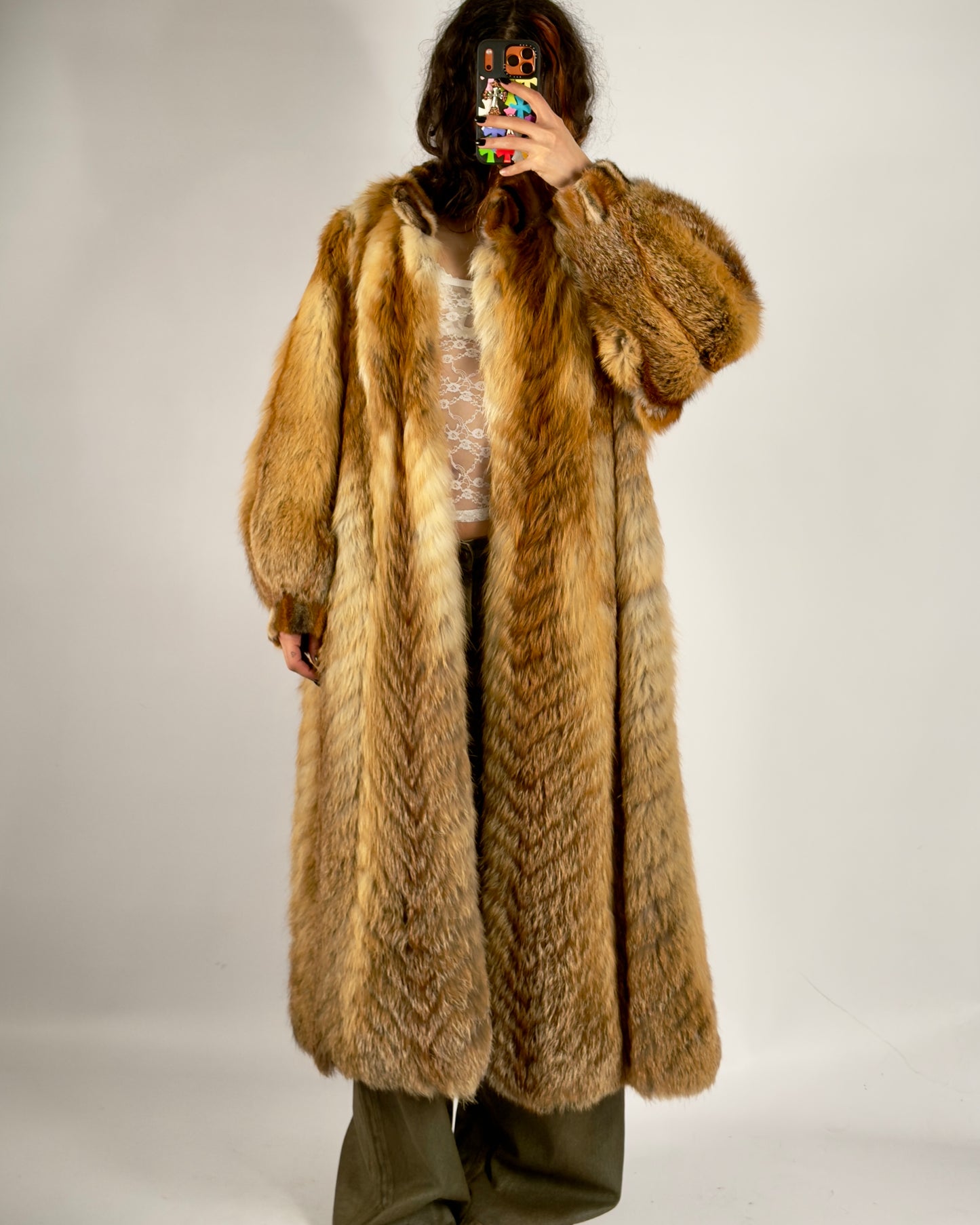 Vintage Long Fox Fur Fluffy Coat — M/L