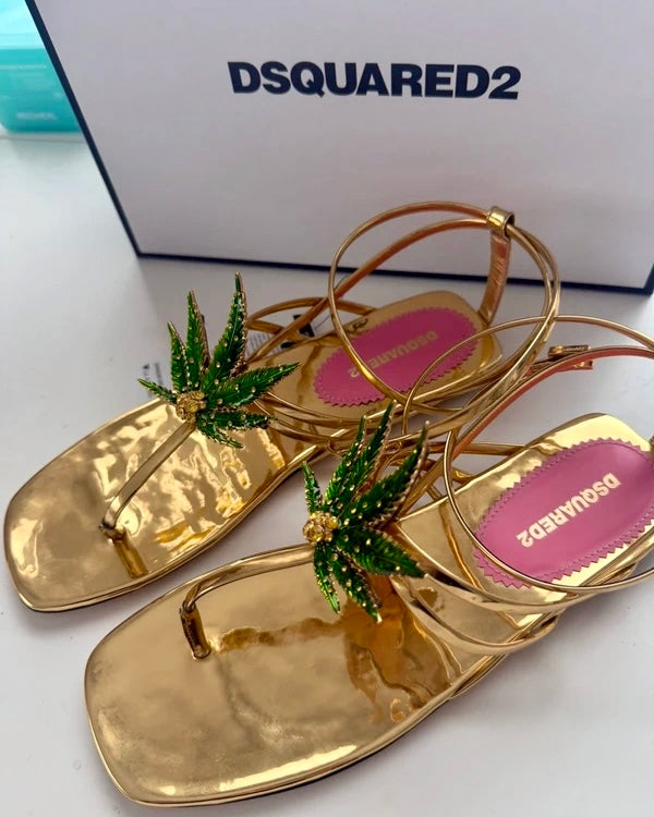 Dsquared2 Marija Leaf Gold Strap Sandals SS05 reissue for SS24 — 37, 38