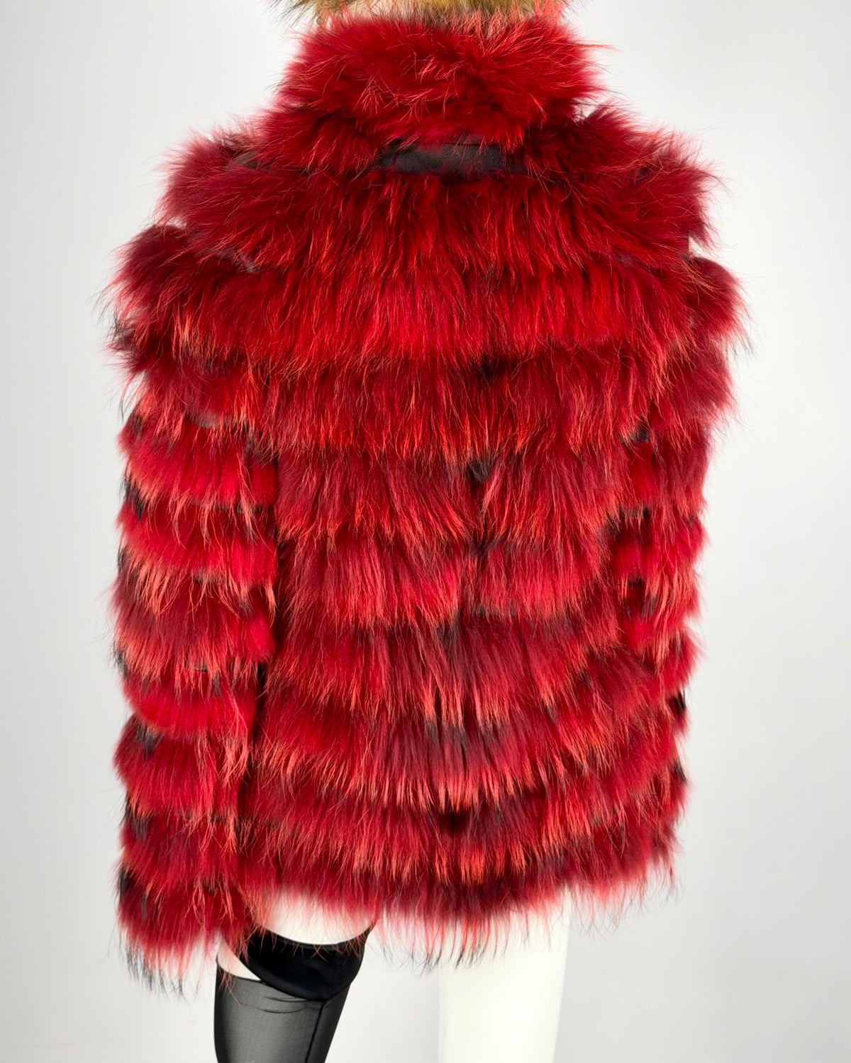 Vintage Fur Red Leather Jacket — M/L