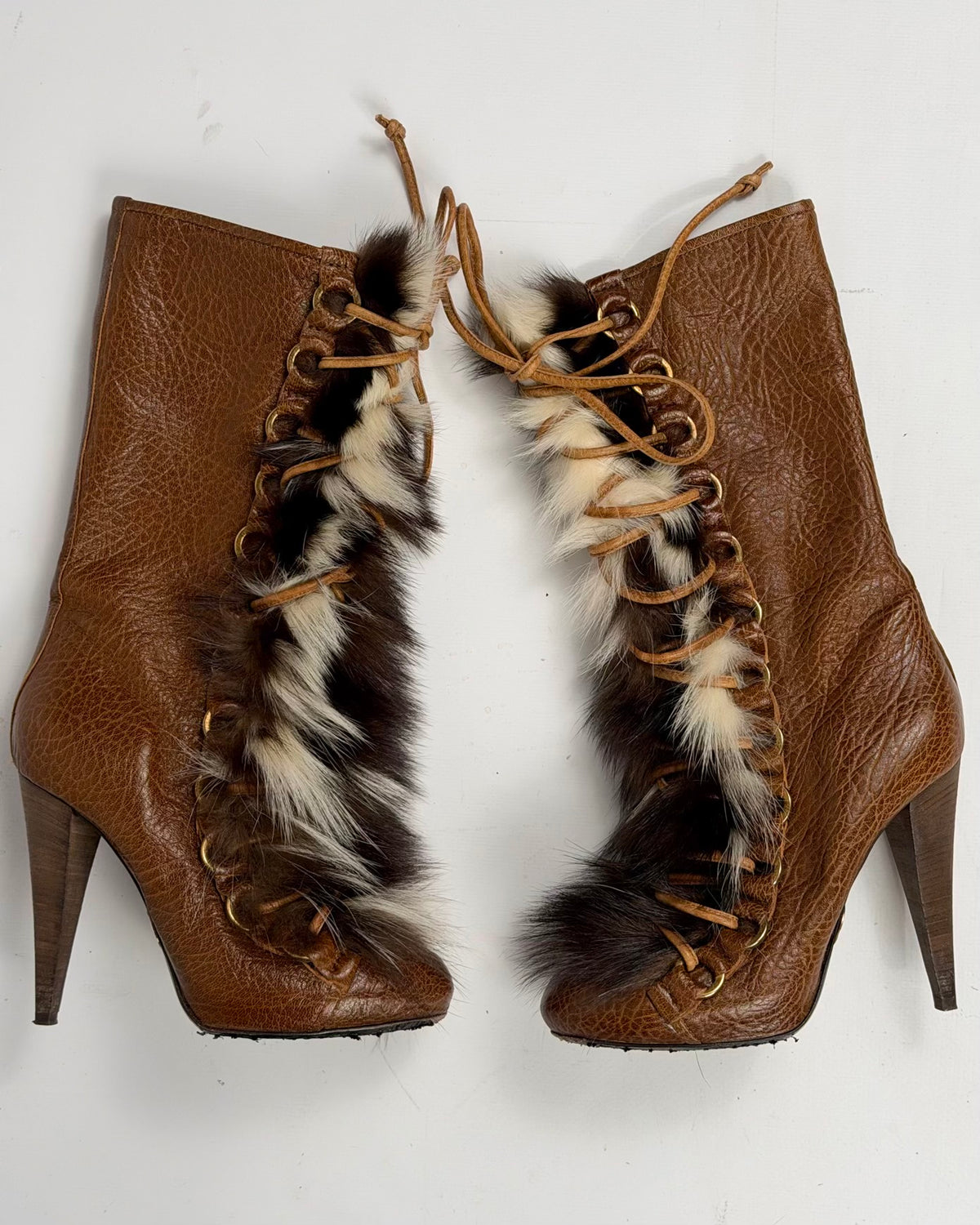 Roberto Cavalli Vintage Leather Fur Boots — 36