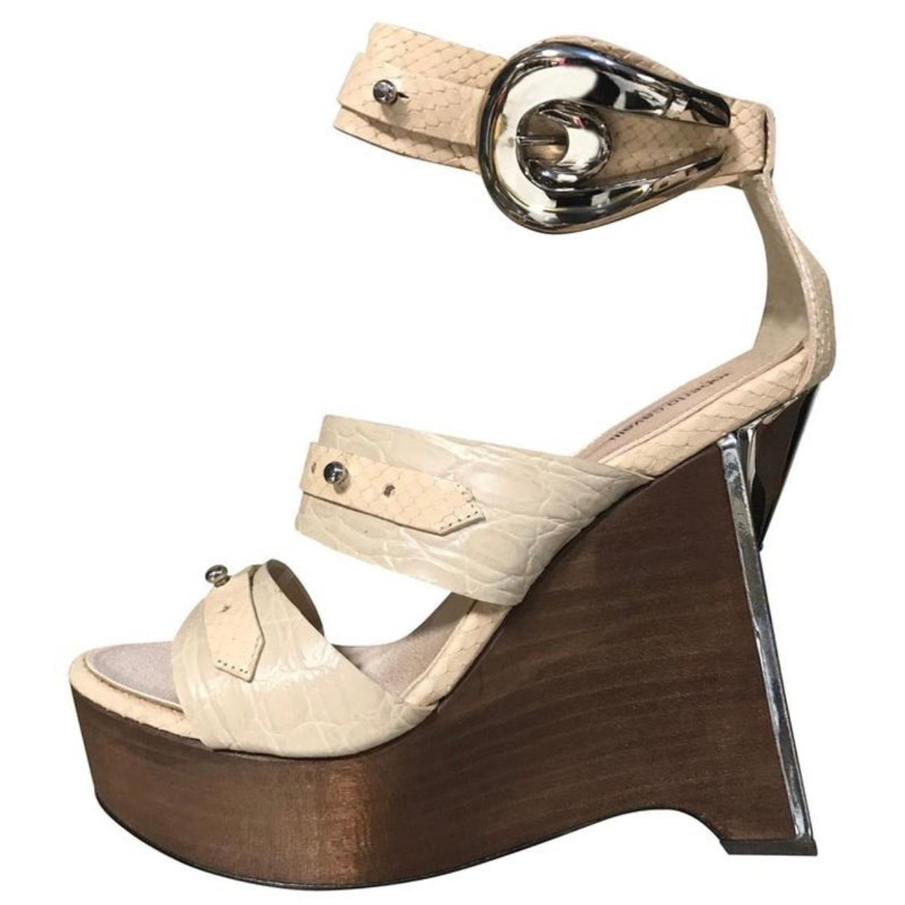 Roberto Cavalli S/S 2008 Wooden Wedge Platform Heels — 37/38
