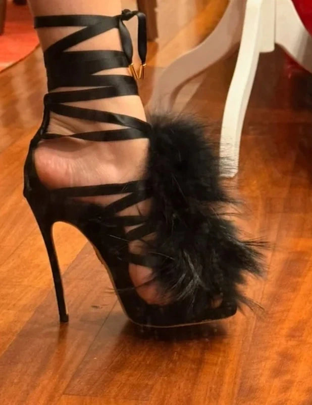 Dsquared Riri Fur Corset Lace Up Heels — 36 NWB