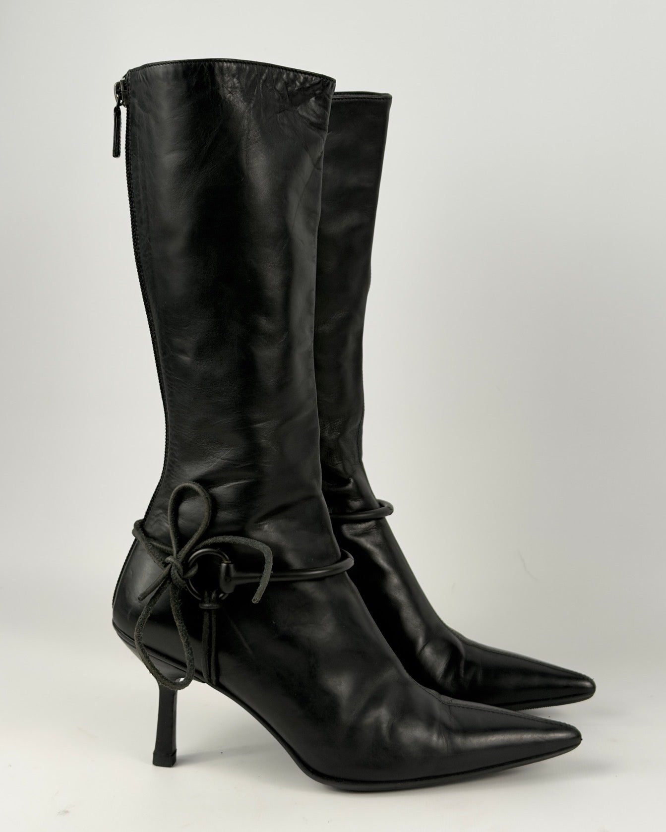 GUCCI BY TOM FORD AW99 HORSEBIT HARNESS RIDING HEEL BOOTS — 36.5