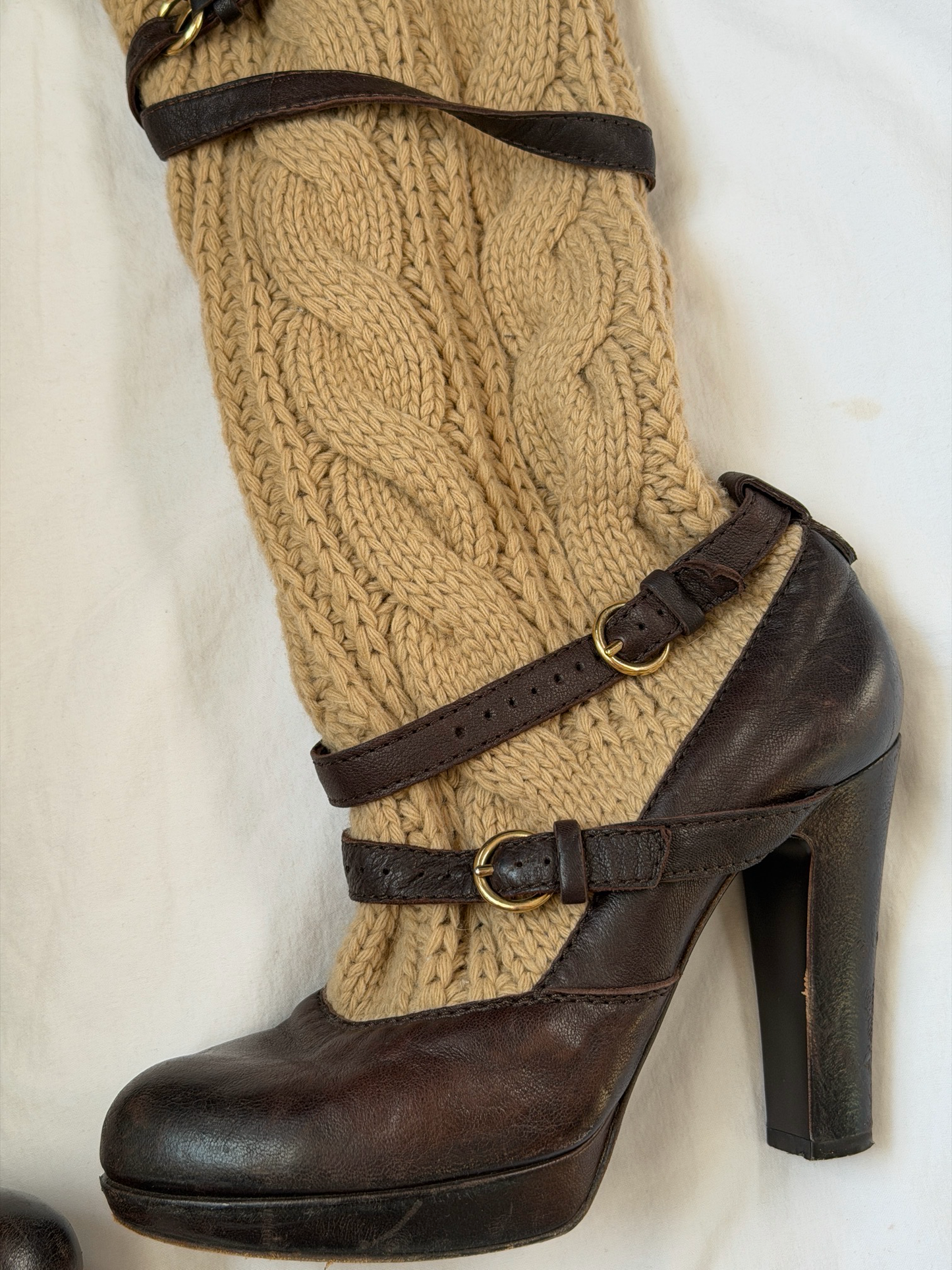 Vintage Knit Buckle Boots — 38/39