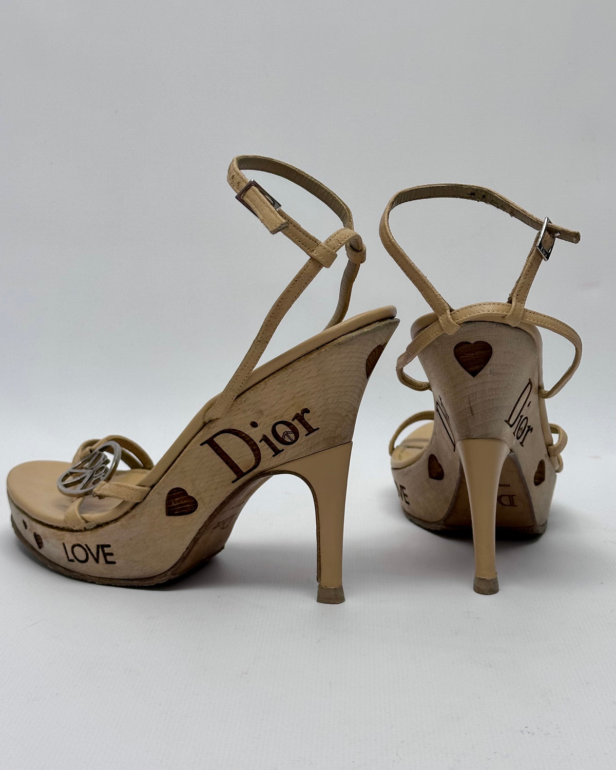 Dior Galliano Vintage Peace Wooden Wedge Heels — 39