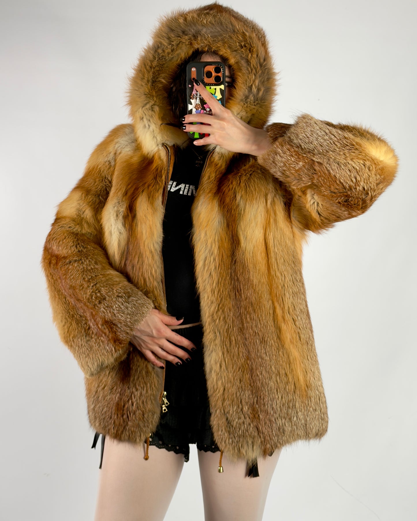 Vintage Fox Hooded Fur Jacket  — XS/M