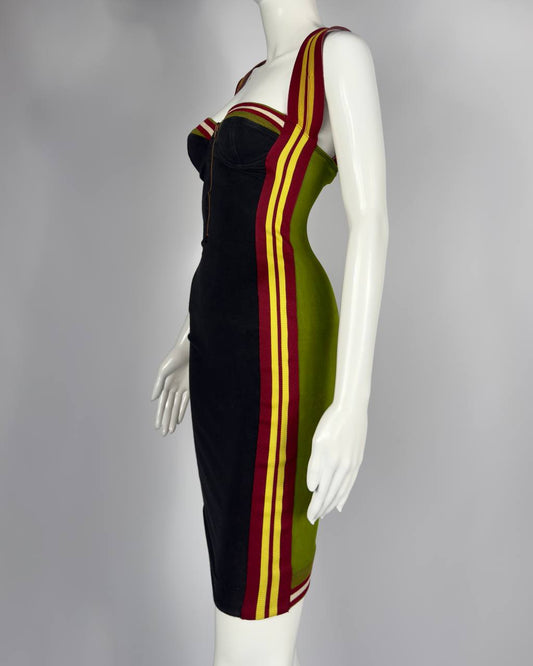 Jean Paul Gaultier Junior SS 1990 Colorblock Corset Bodycon Dress
