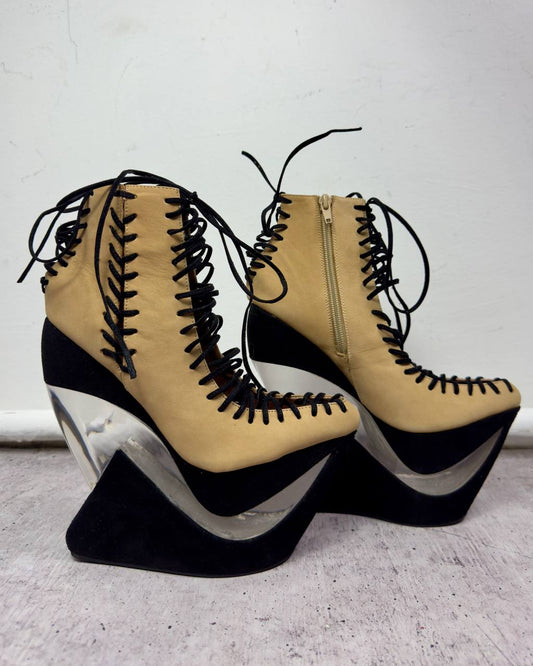 Jeffrey Campbell Vintage Lucite Platform Wedge Boots — 36/37