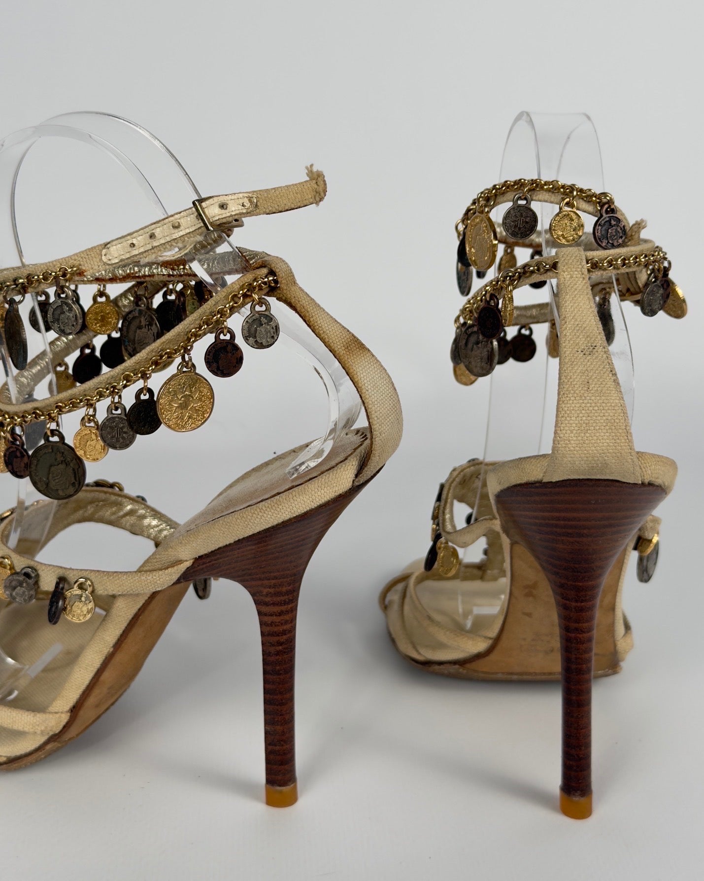 Roberto Cavalli Vintage 2000s Metallic Coins Heels — 39