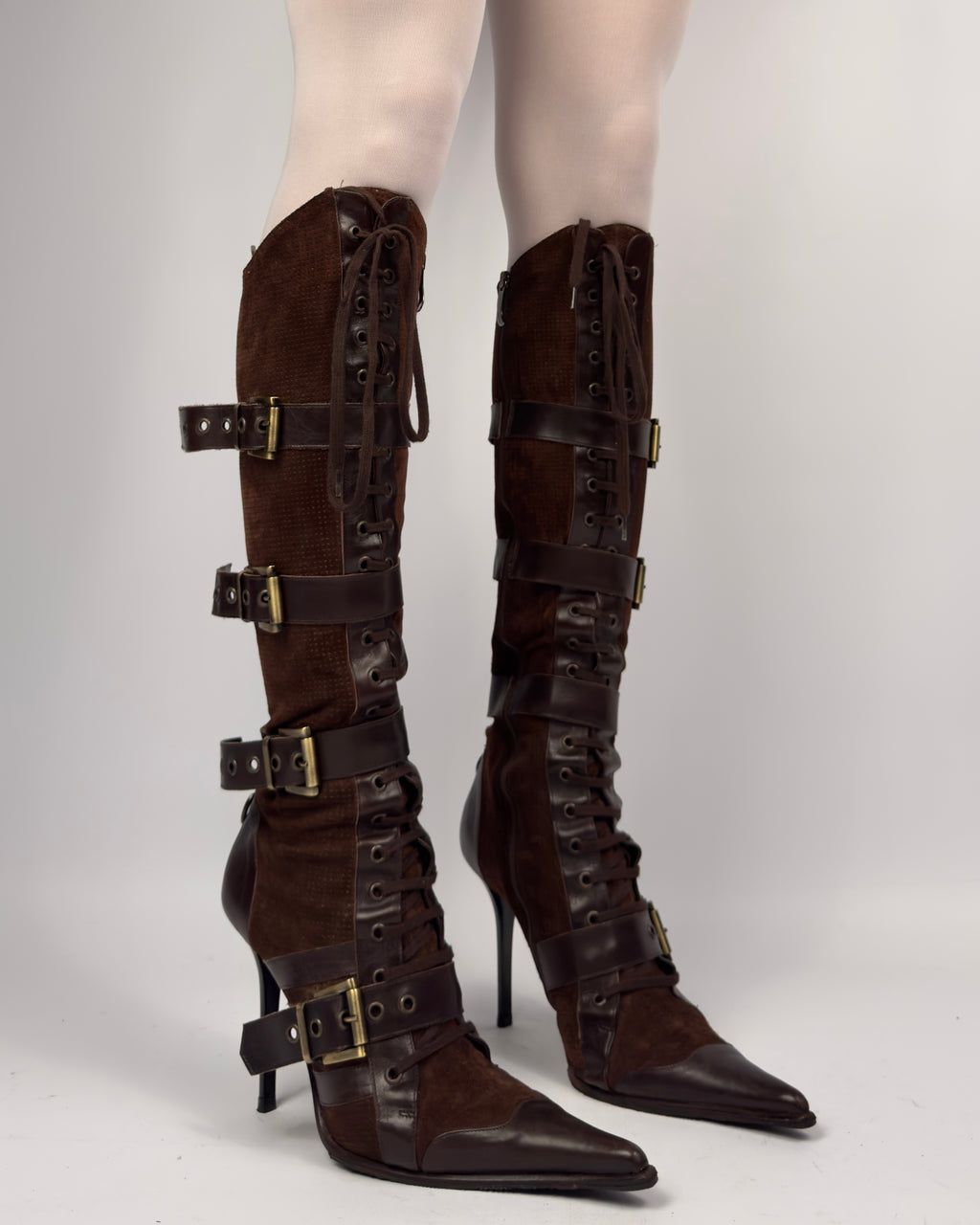Gianmarco Lorenzi Vintage Lace Up Buckle Suede Boots — 40/41