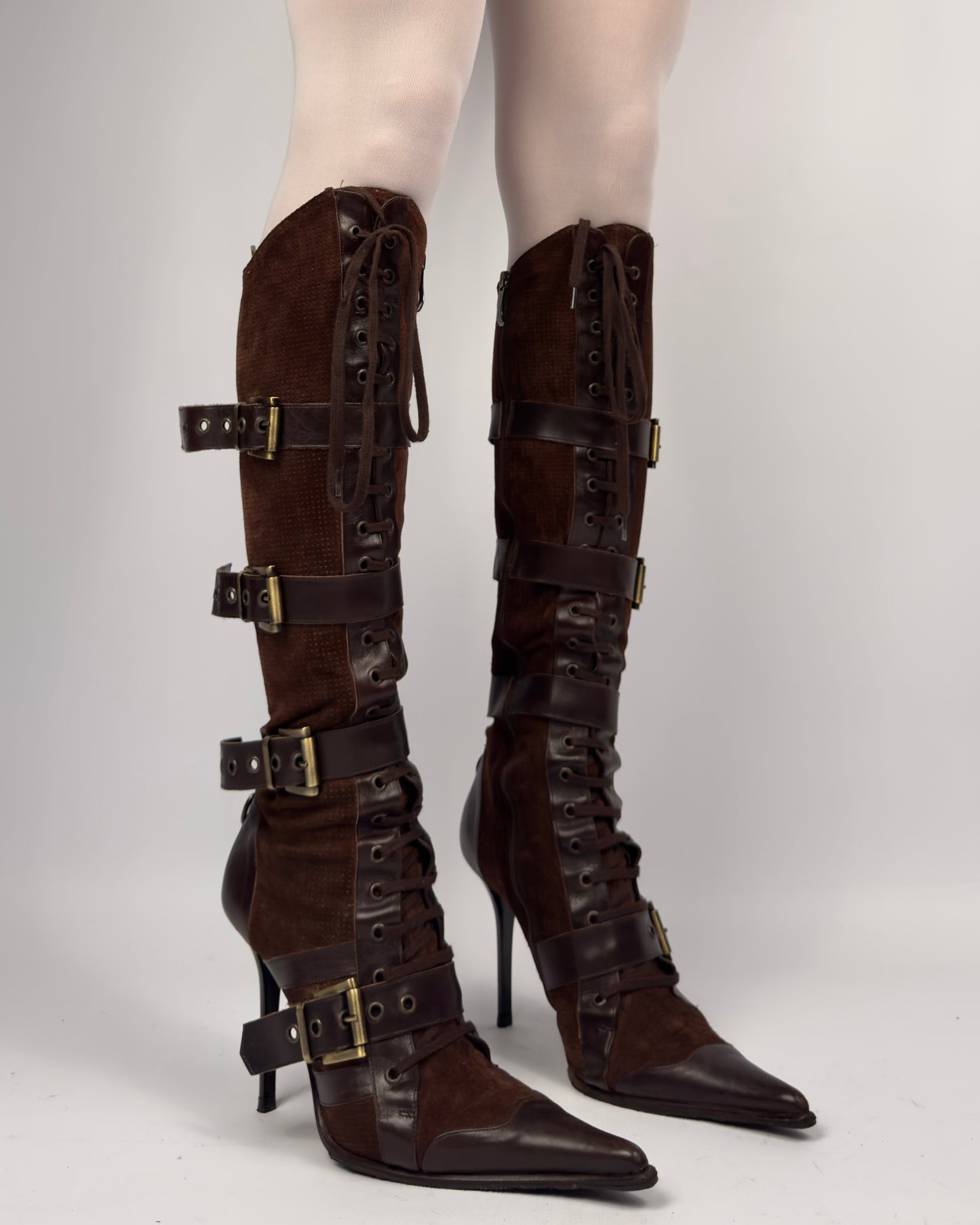 Gianmarco Lorenzi Vintage Lace Up Buckle Suede Boots — 40/41