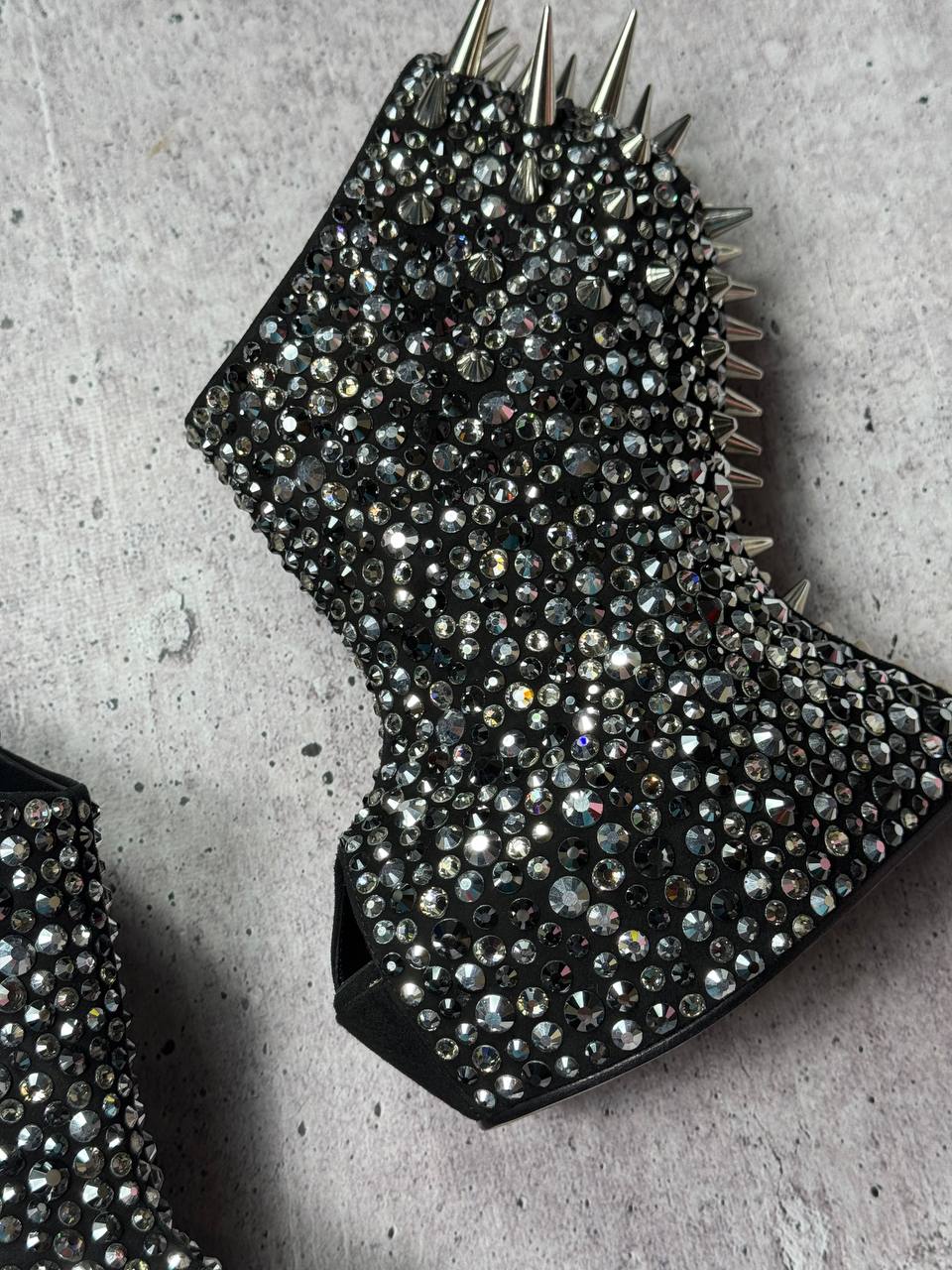 Zanotti Deadstock Rare Swarovski Crystals Spike Wedge Boots 40/40.5