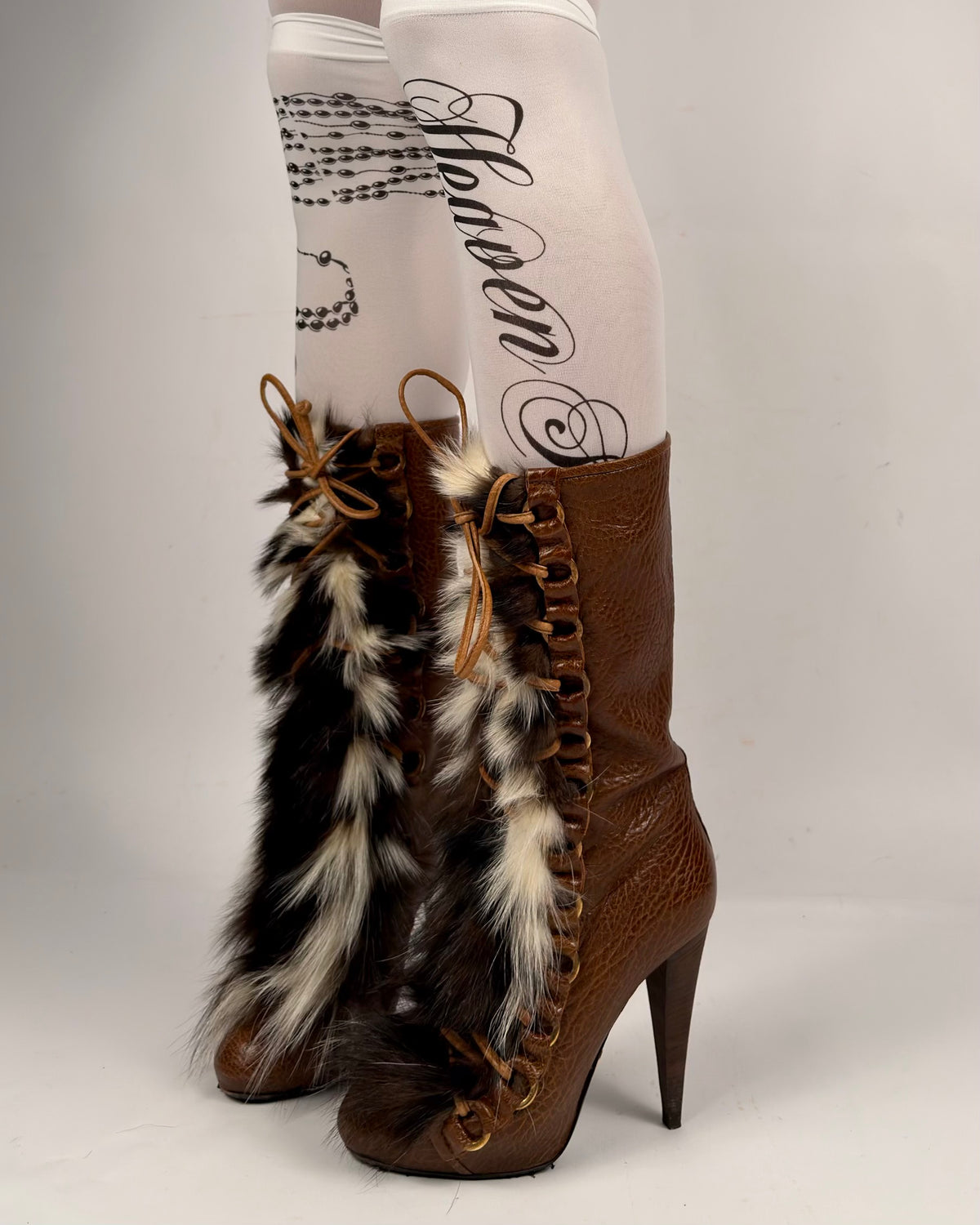 Roberto Cavalli Vintage Leather Fur Boots — 36