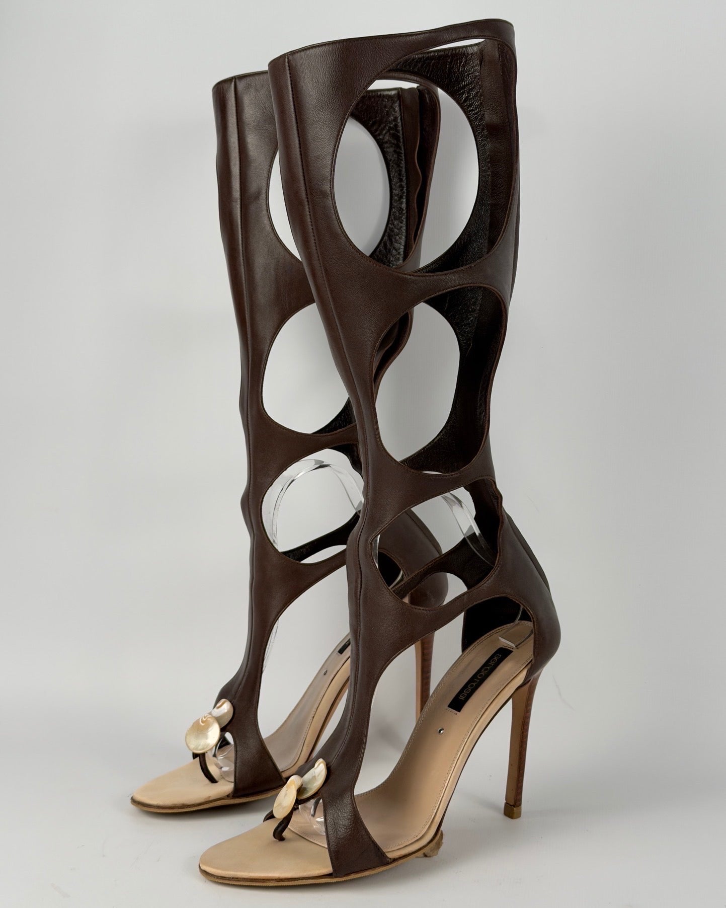 Sergio Rossi Seashells Gladiator Cut Out Boots — 39