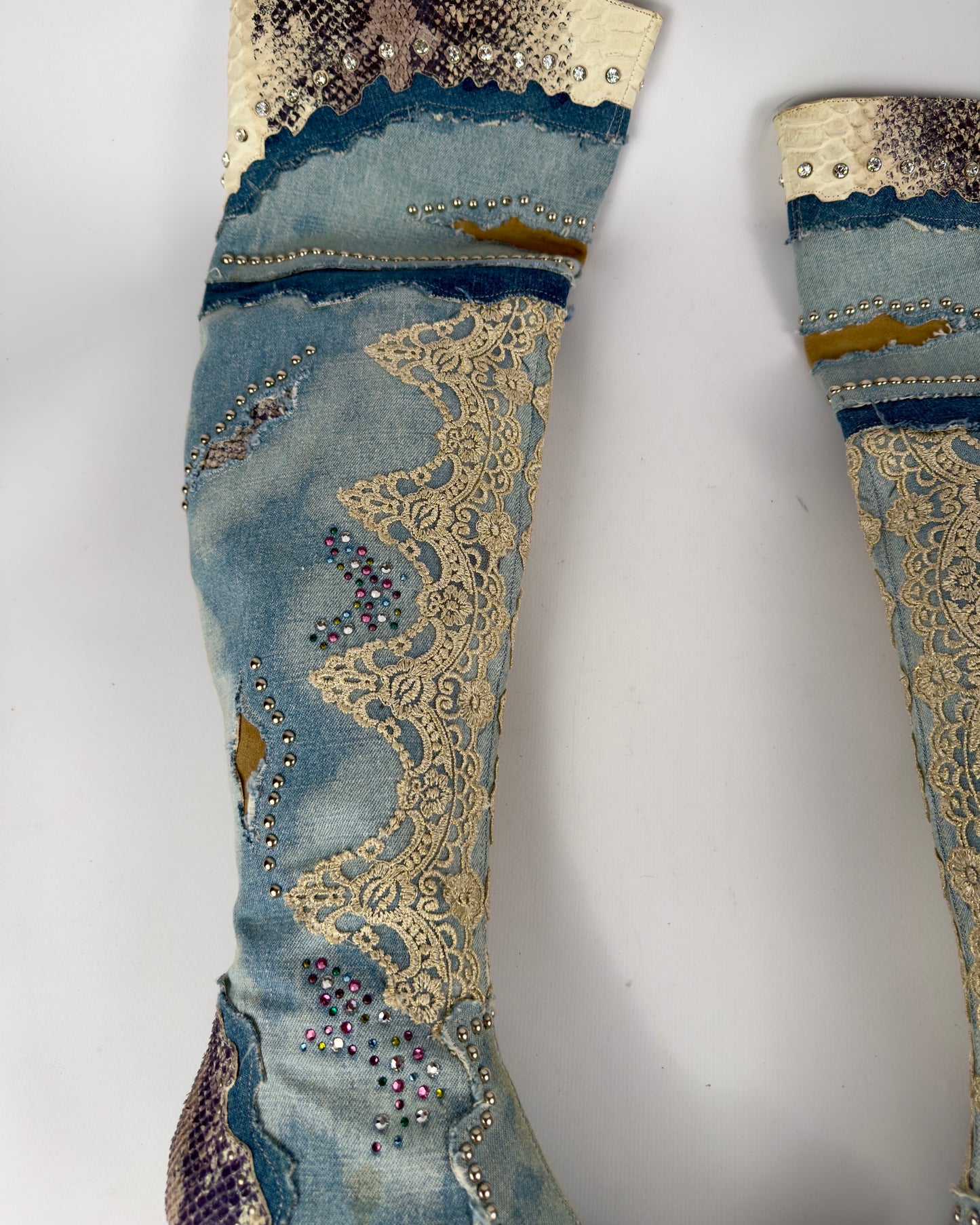El Dante’s Couture Vintage Denim Boots — 38/39