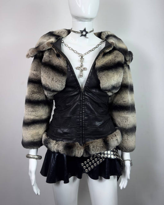 Vintage Leather Fur Jacket M-XL